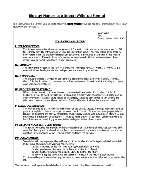 high school biology lab report template